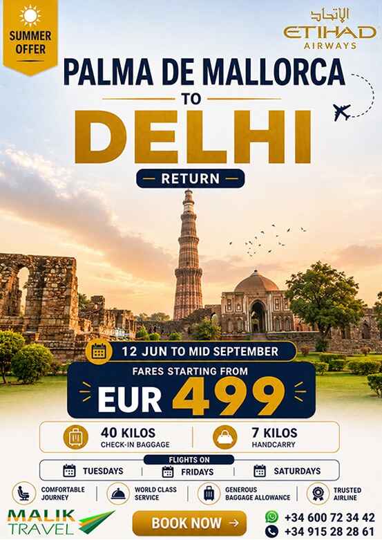 Palma de mallorca to delhi return with Malik Travel From €499